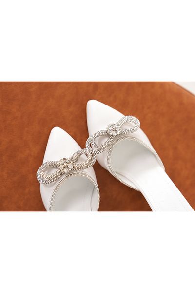 Moda Değirmeni Rochie de seară pentru femei cu piele albă cu fundă albă (MD1001-119-0003)