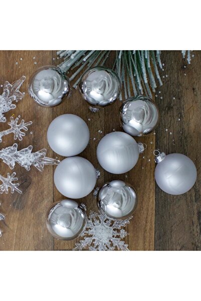 OKTAY SESAL Vip 12Pcs 5cm Matte Shiny Silver Ball Ornaments Christmas Tree De...