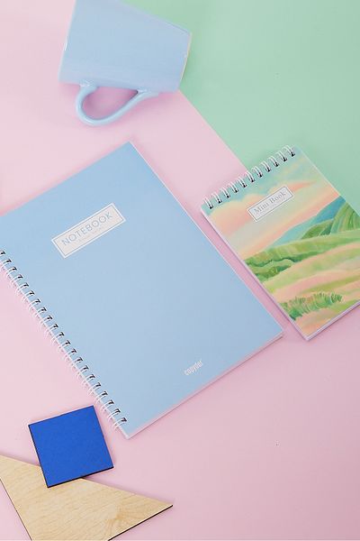 Copyder Set de 2 pastel albastru cu spirală A5, dimensiune de buzunar, caiet de școală fără linii