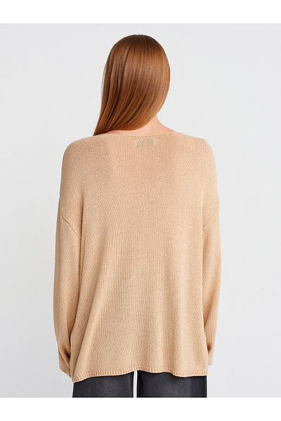 Dilvin 10706 Model Beige Color Oval Collar Soft Knitwear Sweater