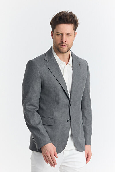 Frappoli Serardo Men's Gray Half Lined Spring-Summer Sports Blazer Jacket with Flap Pockets