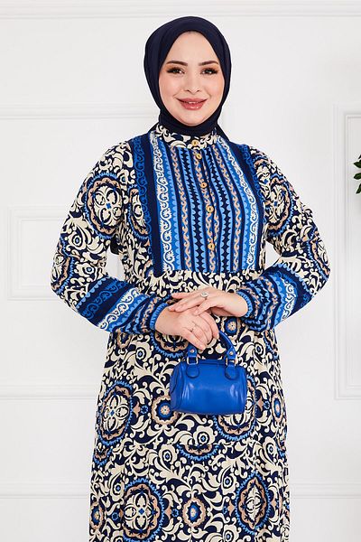 EBRUTESETTÜR Medallion Patterned Viscose Hijab Dress