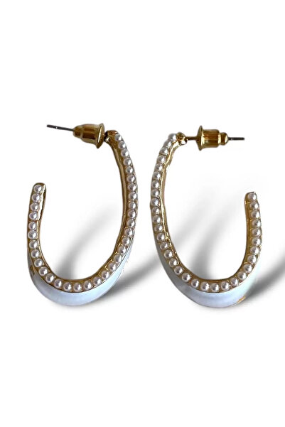 Vitastyle أقراط ذهبية اللون بيضاء لؤلؤة مفصلة