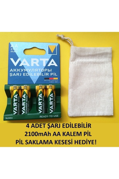 Varta Yeni Nesil Ready To Use 2100mah Şarjlı Aa Kalem Pil 4 Adet Saklama Kesesi