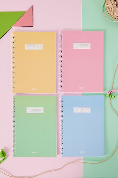 Copyder 4Pcs Pastel Colors Plain Spiral A5 Unlined 100 Sheets School Note Books