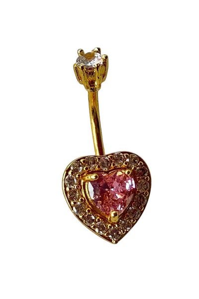 TAKIŞTIR Gold Color Pink Heart Figured Surgical Steel Belly Piercing