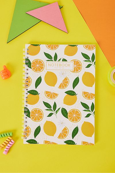 Copyder White Lemon Printed Spiral A5 Unlined 100 Sheets School Notebook