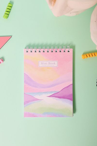 Copyder Pink Pastel Landscape Printed Top Unlined 10X14Cm Small Pocket Size School Notebook