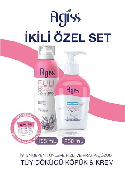 AGISS Depilatory Cream Lotion 250 ml (with Pump) & Full Body Whole Body Depilatory Foam 155 ml
