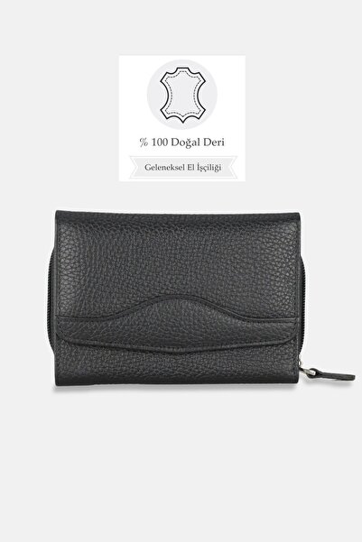 TUNAELLİ Жіночий чорний шкіряний гаманець з великою кількістю кишень для карт...