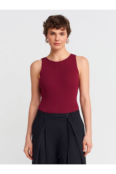 Dilvin 10726 Bluză din tricot cu nervuri cu gât barcă-Bordeaux
