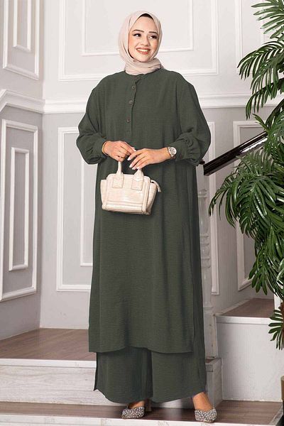 EBRUTESETTÜR Half Buttoned Long Hijab Double Set
