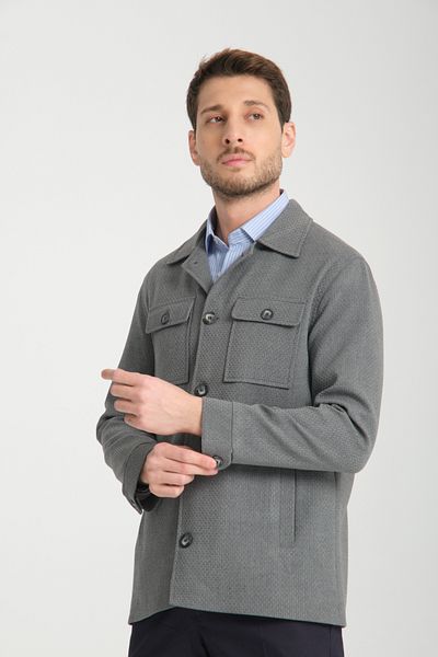 Frappoli Tommas Ανδρικό γκρι oversize ελαστικό ύφασμα Ανοιξιάτικο μπουφάν-παλτό