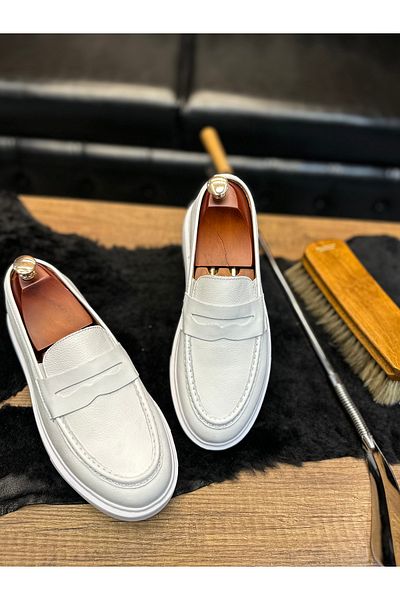 Avni Ceylan Casual Ballerina Leather Shoes (White)