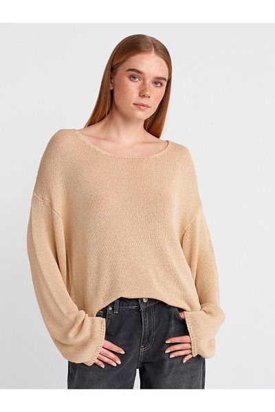 Dilvin 10706 Model Beige Color Oval Collar Soft Knitwear Sweater