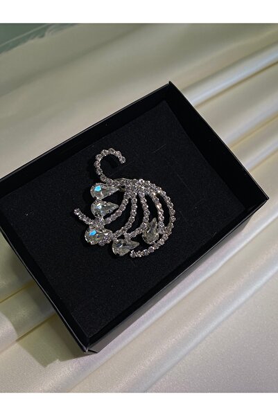 Furtek Aksesuar Gümüş Kaplama Damla Taşlı Kuğu Model Broş
