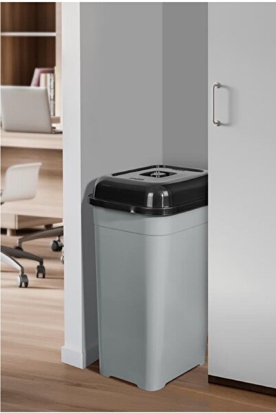 DEEMBRO 52 Lt Büyük Boy Slim Çöp Kovası Kapaklı Gri Mutfak Banyo Ofis Atık Kutusu Cafe Otel 33*43*58 Cm