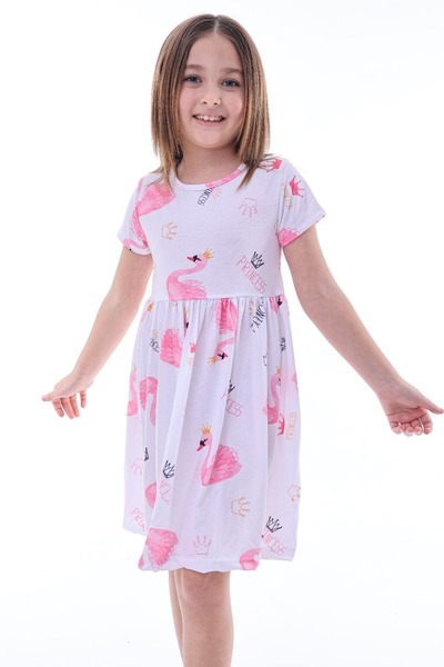 minikiss Κοριτσίστικο φόρεμα με στάμπα Flamingo Lycra