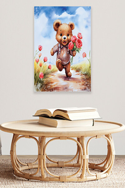 qoeuyl boutique Χαριτωμένο αρκουδάκι με θέμα No:4 Retro Vintage 18x27 MDF Ξύλ...