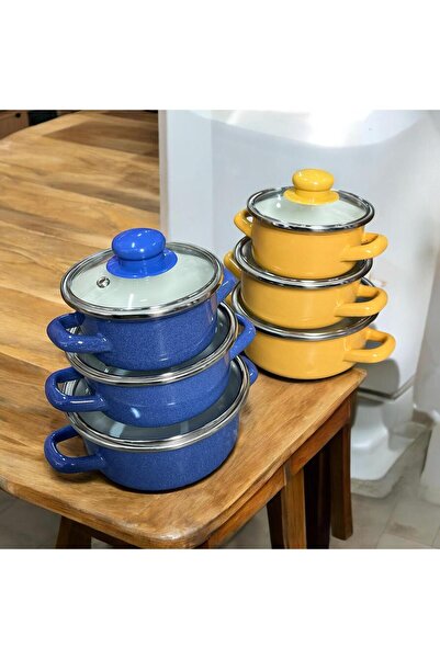 Elif Mini Tencere Seti 3 lu Emaye 6 Parça