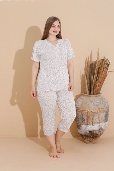 SEBOTEKS 100% βαμβακερό κοντομάνικο Capri Plus Size γυναικείο σετ πιτζάμες 10940