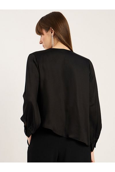 Femmella By Styli Satin Cowl Neck Asymmetrical Hem Top