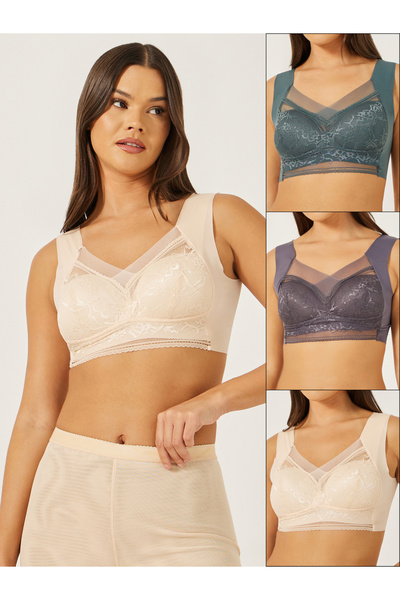 Styli 3PK PNW FULL SUPPORT MESH CROSS OVER FRONT LACE CUP CROP TOP