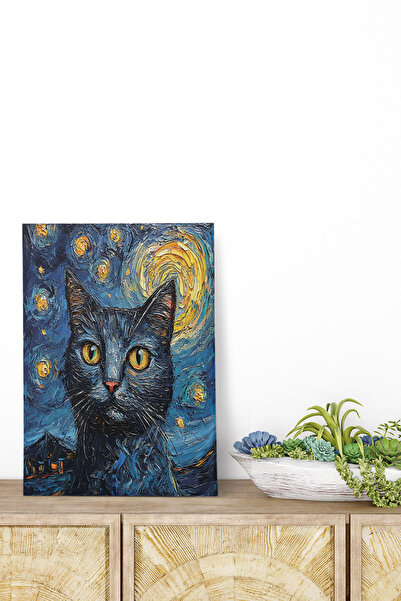qoeuyl boutique Starry Night Cats Van Gogh Θέμα No:1 Retro Vintage 18x27 MDF ...