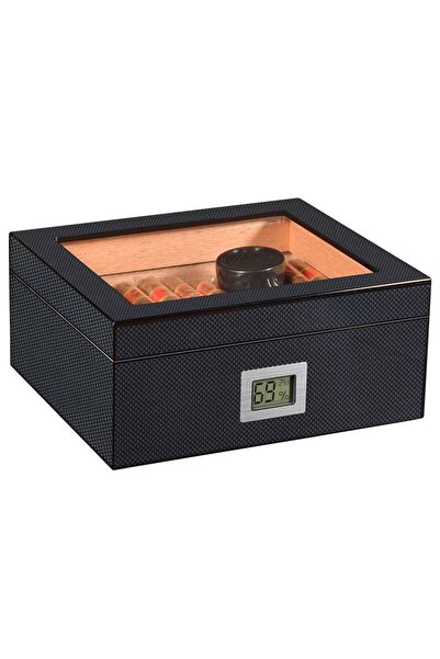 Falconetti Karbon Fiber Camlı Dijital Humidor Puro Kutusu rd06x