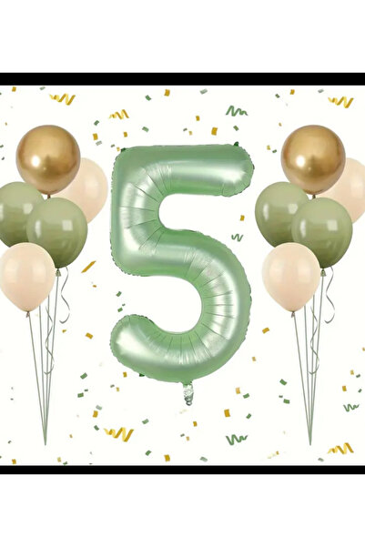 Çemrek Süs Parti 100 cm Mint Folyo Rakam ve Küf Yeşili Gold Krom Deniz Kumu B...