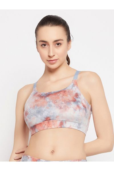 Clovia By Styli Tie and Dye Print Medium Impact Padded Sports Bra with Removable Cups