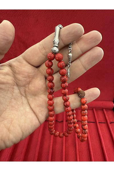 Anemore Collection Red Pebble Stone 33-Piece Rosary and Bracelet Wooden Box Gift for Lover and Father