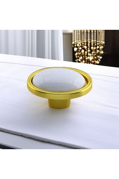 Badem10 Porțelan Mat Aur Aur Buton Mobilier Bucătărie Sertar Dulap Dulap Mâner Metal Mâner Mâner