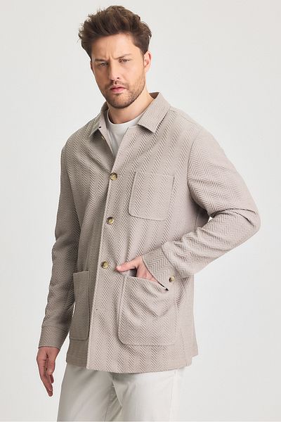 Frappoli Lores Men's Stone Unlined Cotton Blended Flexible Fabric Overshirt Spring-Summer Sports Jacket