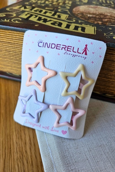 Cinderella Set de 4 agrafe cu stea strălucitoare, de culoare moale, cu închid...