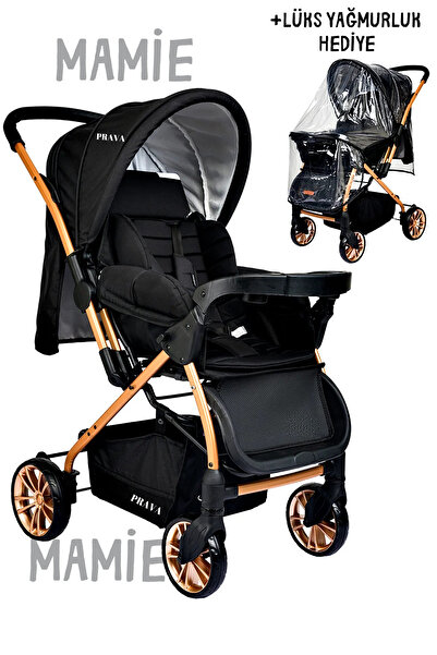 mamie Prava Lüks Mama Tablalı Çift Yönlü Bebek Arabası Yağmurluk