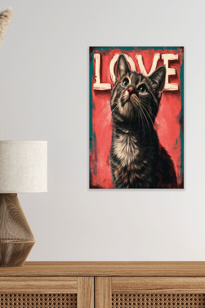 qoeuyl boutique Cute Cats Love No:2 Ρετρό Vintage 18x27 MDF Ξύλινη αφίσα ζωγρ...