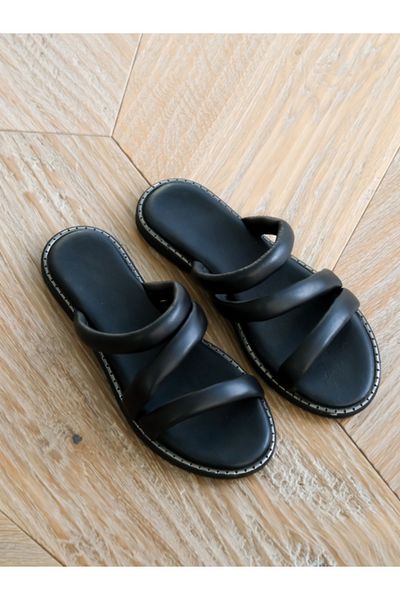 Munshoes Дамски чехли Lora от естествена кожа, черни