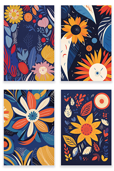 qoeuyl boutique Σετ με θέμα Flower Botanical 4 No:3 Retro Vintage 18x27 MDF Ξ...