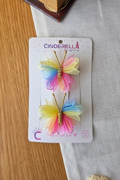 Cinderella 2'li Zarif Gökkuşağı Renkli Tül Kelebek Toka Seti 5cm - Kız Çocuk ...