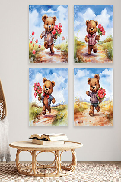 qoeuyl boutique Σετ με 4 ρετρό vintage ζωγραφική αφίσας από MDF 18x27 με θέμα...