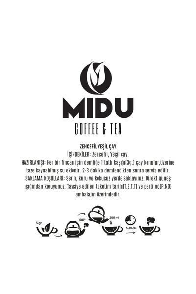 MİDU COFFEE & TEA شاي أخضر بالزنجبيل 250 جرام.