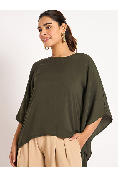 Femmella By Styli Asymmetric Hem Round Neck Satin Top