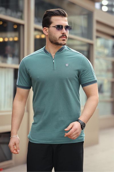 Miron Nefti College Collar Half Zipper Short Sleeve T-Shirt- 2408