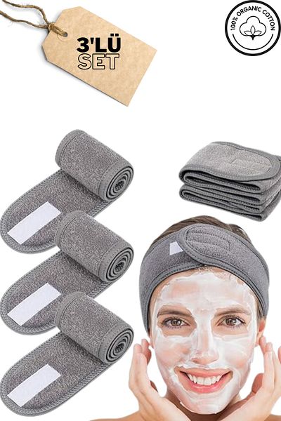 Mokita Home Γκρι Χρώμα 3 τεμαχίων Ταινία φρυδιών - Πετσέτα Ανδρικό & Γυναικείο Μακιγιάζ Yoga Spa Athlete Bandana