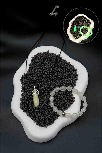 The Collection Glow-In-The-Dark Natural Stone Cat's Eye Necklace and Cat's Eye Bracelet Set