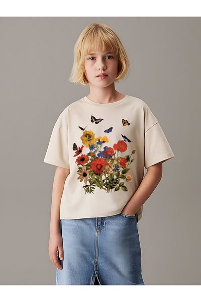 uyguntarz Kinder-T-Shirt aus Baumwolle mit Blumenmuster