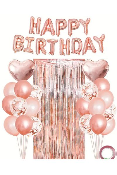 Çemrek Süs Parti Rosegold Happy Birthday Foil Balloon Set 25 Pieces