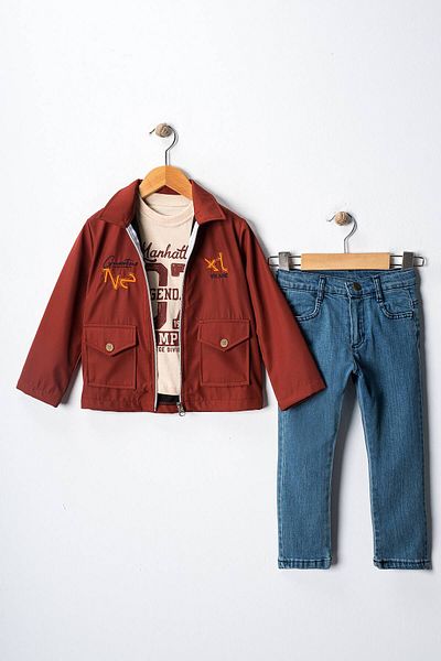 tinytrends Costum de sărbătoare din 3 piese pentru băiat, jachetă, tricou, pantaloni din denim