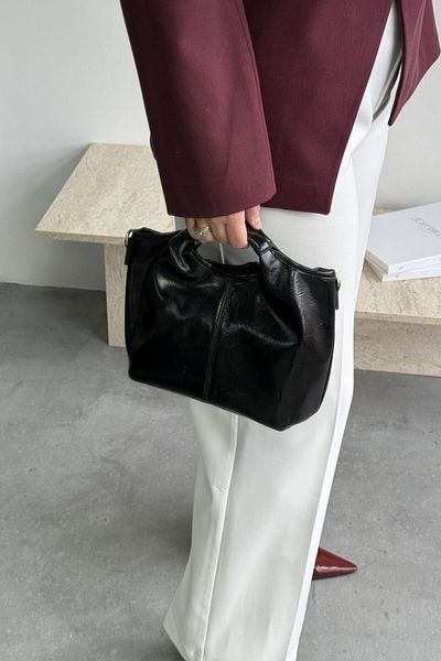 LEONAS Geantă de mână și de umăr pentru femei, accesoriu Oliver negru cu cățeluș strălucitor